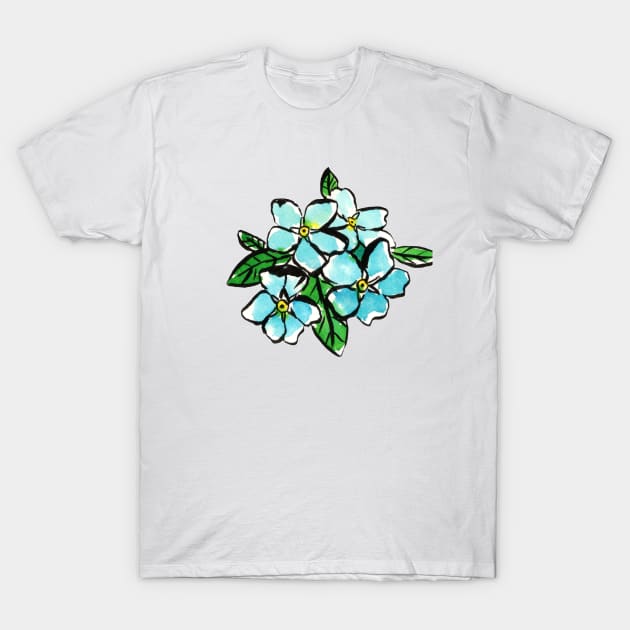 Serene Blue Forget-Me-Nots Floral Cluster Art T-Shirt by Ratna Arts